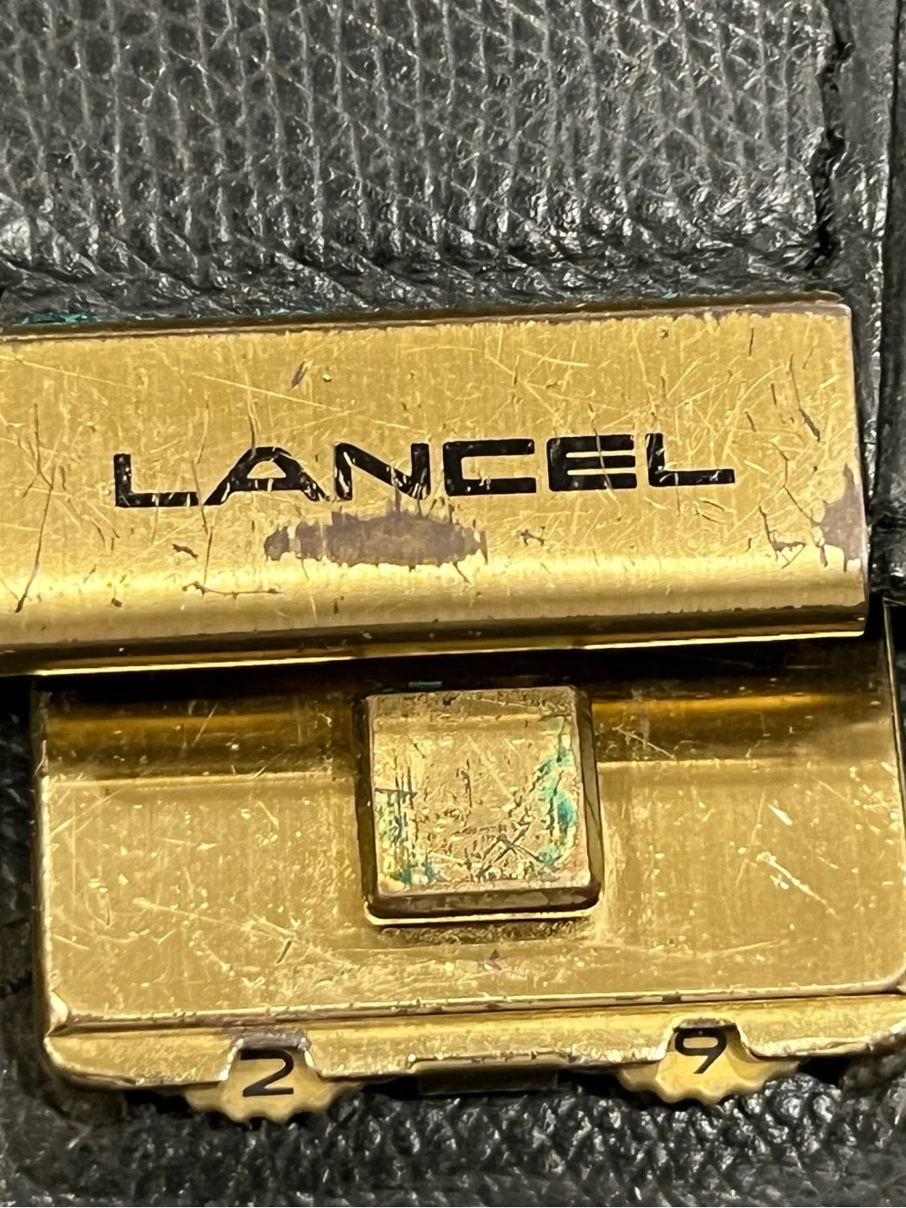 Vintage LANCEL Paris Black Leather Top Handle Handbag / Briefcase Gold-Tone